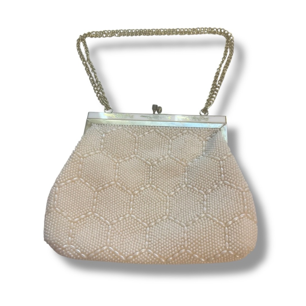 Vintage Beaded Honeycomb Design Formal Evening Bag with Kisslock Floral Closure